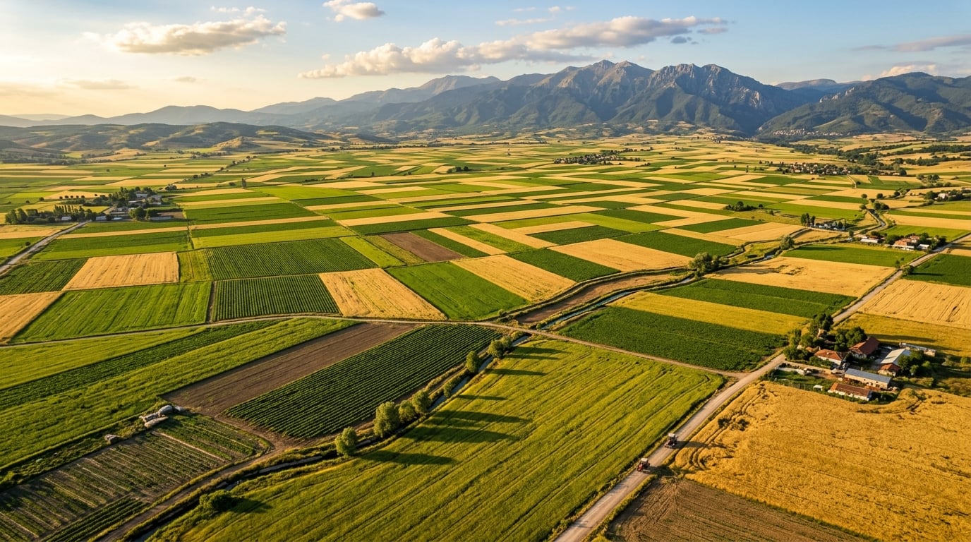 Aerial view of patchwork Turkish farmland
